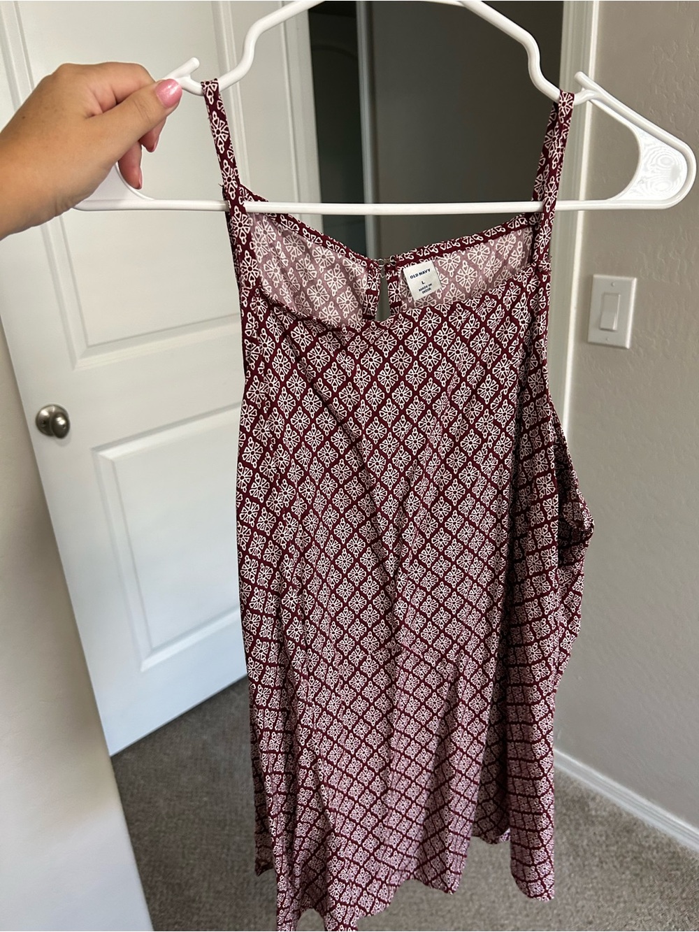 Old Navy Burgundy Printed Tank with White Geometric Pattern